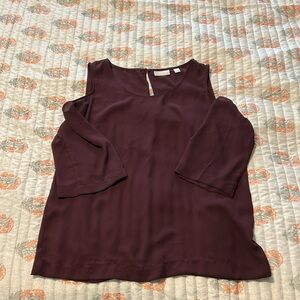New York & Company Maroon Cold Shoulder Blouse